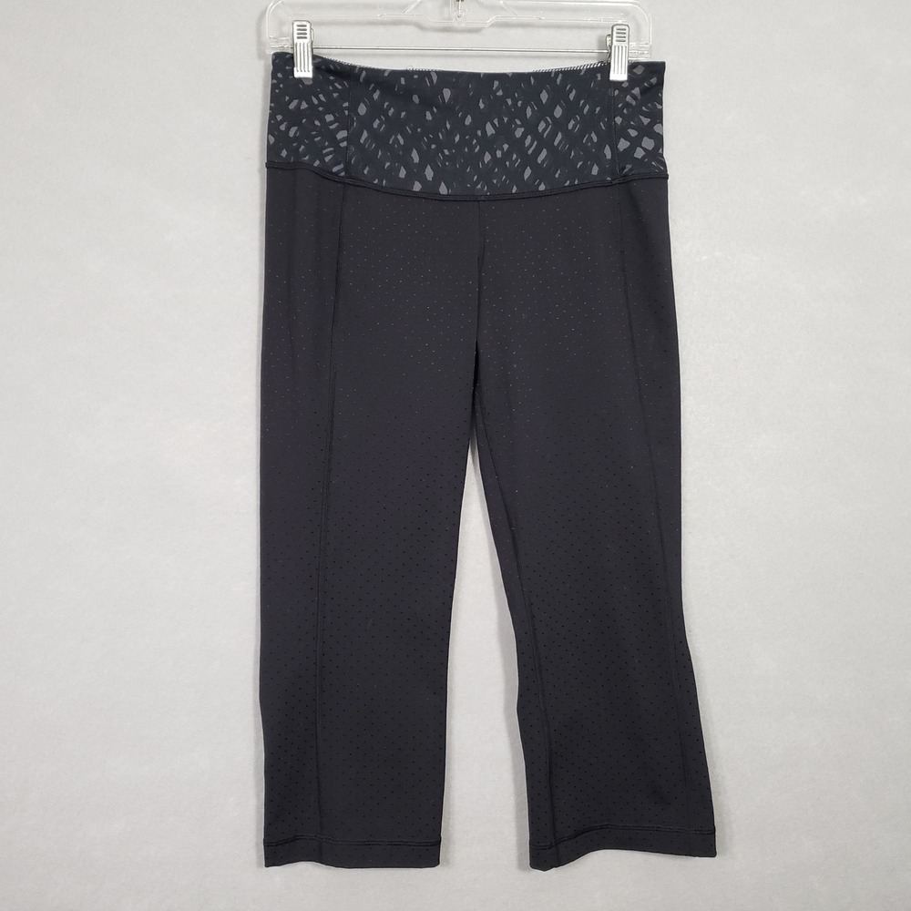 Lululemon Gather & Grow Crop Black Laser Cut Dot Leggings Size 8 Animal Waist